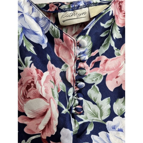 Kathryn 80s Vintage Navy Floral Camisole & Tap Shorts Lingerie Set Small - Picture 4 of 9